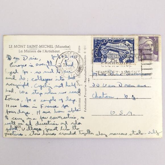 Vtg 1951 Postcard La Maison de l'Artichaut Mont Saint-Michel France B&W Photo - Picture 2 of 2